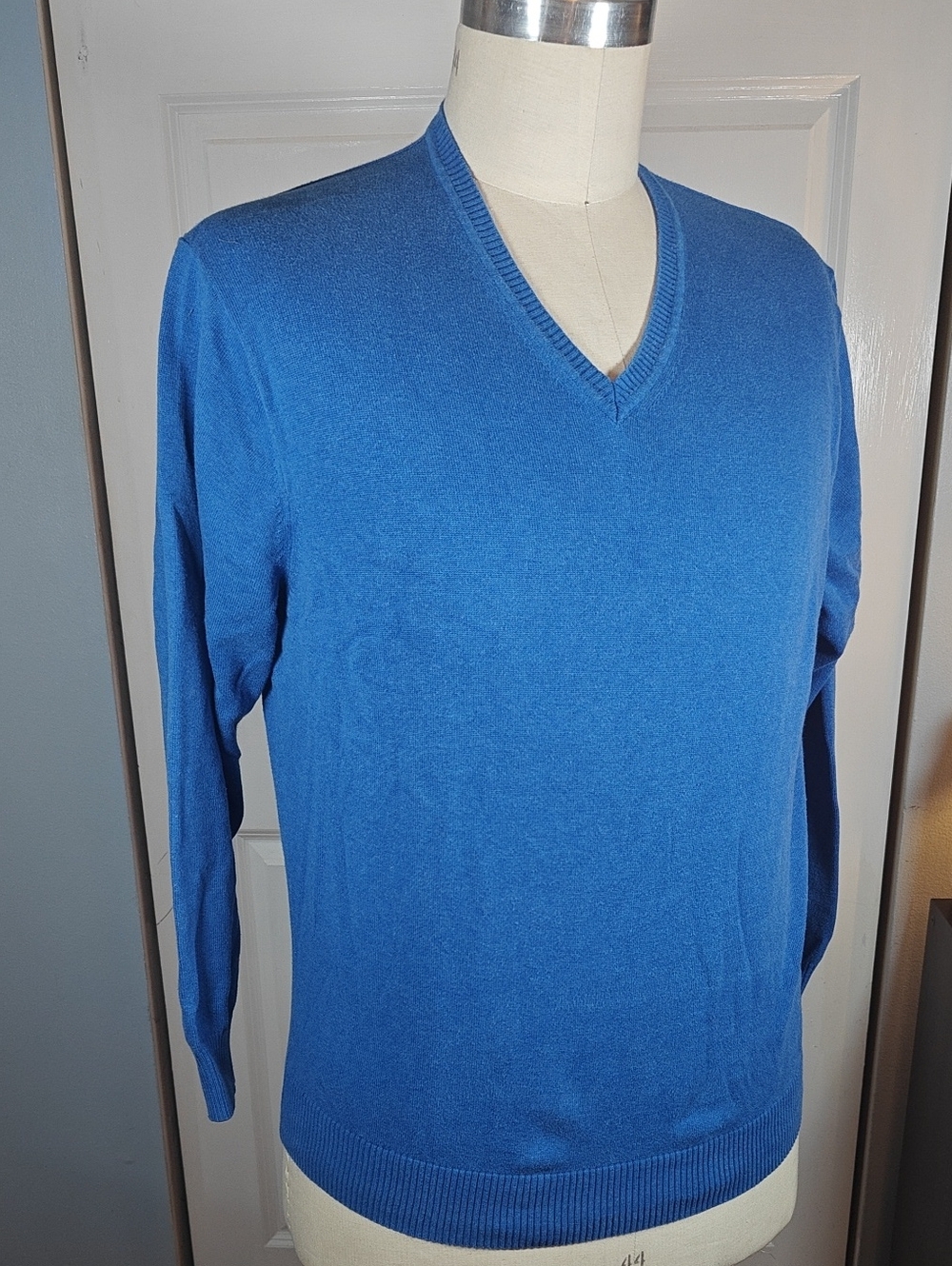 Jos. A. Bank Signature Men's Blue Pima Cotton V-Neck Sweater XXL